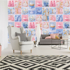 Eine Fototapete mit bunten Cupcakes im Bäckereistil für die Küche.