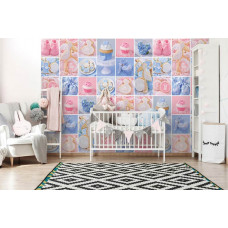 Eine Fototapete mit bunten Cupcakes in rosa und blau für die Kinderküche und Bäckerei.