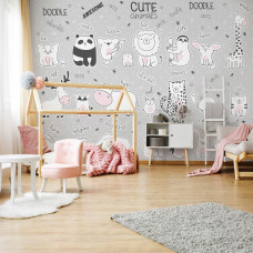 Eine Fototapete mit niedlichen Tieren für Kinder im Babyzimmer und Mädchenzimmer.