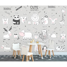 Eine Fototapete mit niedlichen Tieren für Kinder im Baby- und Kinderzimmer.