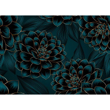 Fototapete mit schönen Dahlien und goldenen Akzenten, perfekt für einen eleganten und luxuriösen Look.