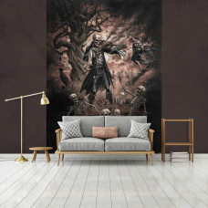 Eine Fototapete des Danse Macabre mit Totentanz und Totenköpfen für das Wohnzimmer.