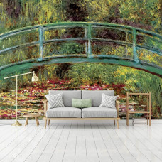 Eine Fototapete 'Die japanische Brücke' von Claude Monet, in der Seerosen das malerische Bild bereichern.
