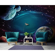 Fototapete Kosmos mit Planet Erde für Wohnzimmer.