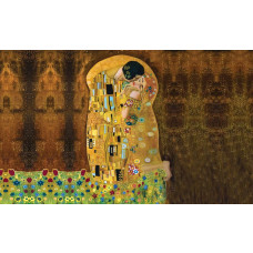 Der Kuss von Gustav Klimt, ein weltberühmtes Gemälde, das perfekt auf einer künstlerischen Fototapete dargestellt wird.