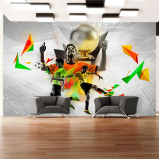 Eine XXL-Vliestapete mit kultigen Fußballern und einem dynamischen Design, perfekt für ein Kinderzimmer.