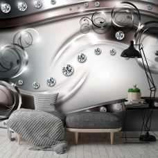 Eine Fototapete mit funkelnden Diamanten in einer stilvollen Wohnzimmerumgebung.