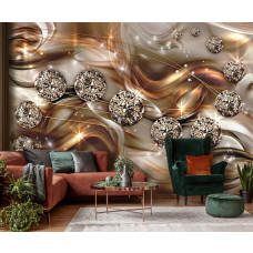 Eine Fototapete mit luxuriösen goldenen Diamanten in abstrakter Kunst, ideal für ein elegantes Wohnzimmer.