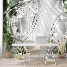 Eine Fototapete mit Diamanten auf einem smaragdgrünen und silbernen Hintergrund für das Büro.