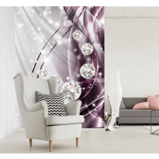 Eine Fototapete mit Diamanten auf violettem Hintergrund, mit lila und abstrakten Schmuckmotiven für das Wohnzimmer.