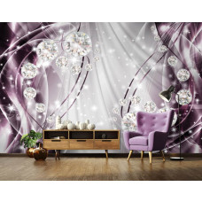 Eine Fototapete mit Diamanten auf lila Hintergrund für das Wohnzimmer.