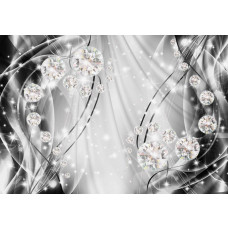 Fototapete mit silbernen und grauen Diamanten, abstrakter Schmuck in glänzender Anordnung.
