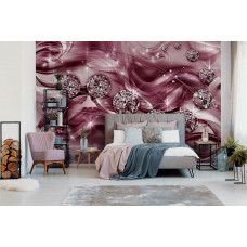 Eine Fototapete mit lila Diamanten und Gold, geeignet für ein ruhiges Schlafzimmer.