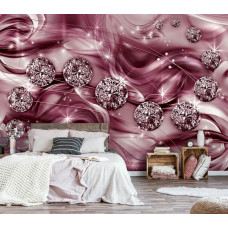 Eine Fototapete mit luxuriösen lila und goldenen Diamanten, ideal für das Schlafzimmer.