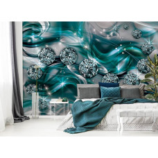 Eine Fototapete mit smaragdgrünen und silbernen Diamanten, perfekt für das Schlafzimmer.