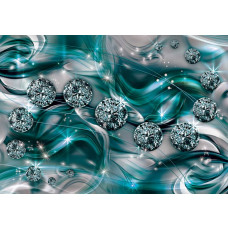 Smaragdfarbene und silberne Diamanten mit schimmernden Details auf einer luxuriösen Fototapete.