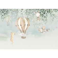 Fototapete Tiere in den Wolken, mit einer Giraffe im Heißluftballon.