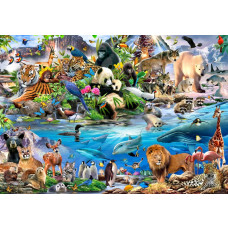 Zootiere, fröhliche Fototapete für Kinderzimmer mit einer lustigen Zooatmosphäre.