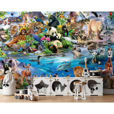 Eine Fototapete mit Zootieren, geeignet für ein Babyzimmer...