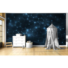 Fototapete mit digitaler Sechseckstruktur und modernem Look in einem Jungenzimmer.