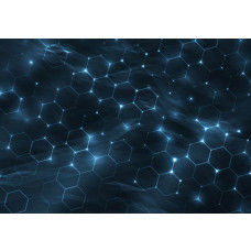 Fototapete mit digitaler Hexagonstruktur in Blautönen und futuristischem Licht.