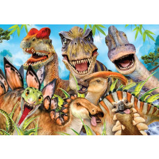 Dinosaurier-Fototapete, fröhlich und verspielt mit lustigen Dinosauriern für Kinderzimmer.