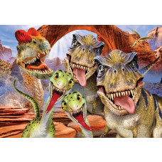 Dinosaurier und tollwütige Biester, Fototapete für Kinder mit lustigen und bunten Dinosauriern.