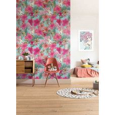 Eine Fototapete mit Disney Ariel, umgeben von bunten Blumen in einer Unterwasserwelt.