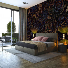 Eine Fototapete mit dunklen Blumen in einem attraktiven Design für Schlafzimmer.