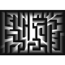 Labyrinth in schwarz-weiß, abstrakt dargestellt auf einer modernen Fototapete für eine geheimnisvolle Atmosphäre.