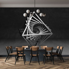 Fototapete in der Küche mit stilvollen 3D-Dreiecken auf dunklem Hintergrund für einen klaren und zeitgemäßen Akzent.