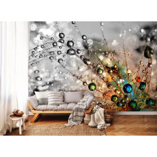 Eine Fototapete mit Tropfen auf einer Pusteblume im Wohnzimmer.