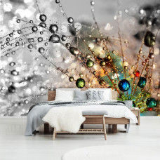 Eine Fototapete mit Tropfen auf einer Pusteblume im Schlafzimmer.