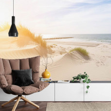 Eine schöne Strand- und Dünenlandschaft auf Fototapete, ideal für ein Wohnzimmer.