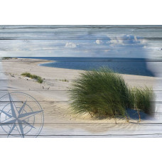 Natürliche Dünen, Strand und Meer in einer beruhigenden Fototapete mit Holzplanken.