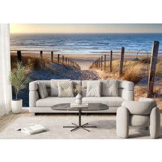 Fototapete mit einem Strandpfad zwischen den Dünen in einem ruhigen Wohnzimmer mit Meerblick.