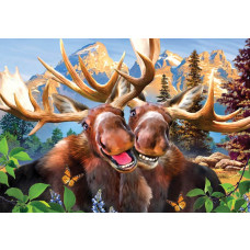 Elche in einem verrückten Dash, Fototapete mit glücklichen Tieren für Kinder und Spielzimmer.