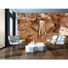 Eine Fototapete mit einem geschnitzten Elefanten im abstrakten Kunststil, grau und robust.