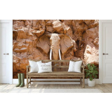 Eine Fototapete mit einem in Felsen geschnitzten Elefanten mit künstlerischen Details.