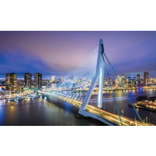 Erasmus-Brücke in Rotterdam mit einer Skyline der Stadt auf dieser Fototapete, mit einem modernen und urbanen Look.