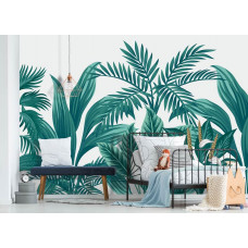Fototapete mit exotischen Pflanzen und Dschungelthema für ein abenteuerliches Kinderzimmer.