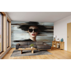 Fototapete Fashion Icon mit elegantem Hut in einem Wohnzimmer, wobei das kunstvolle Design einen luxuriösen und modischen Blickfang bildet.