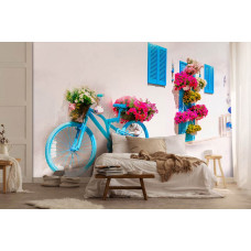 Fototapete Fahrrad in einer malerischen griechischen Gasse in einem Schlafzimmer.