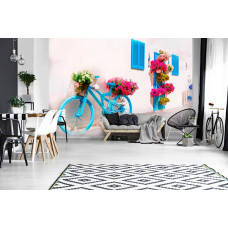 Fototapete Fahrrad in einer klassischen griechischen Gasse in einem stilvollen Wohnzimmer.