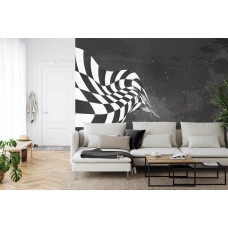 Fototapete einer Zielflagge in einem stilvollen Wohnzimmer.