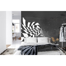 Fototapete einer Zielflagge in einem modernen Schlafzimmer.