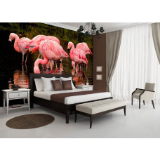 Eine Fototapete mit rosa Flamingos für das Schlafzimmer.