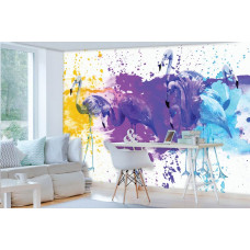 Eine Fototapete mit Flamingos in einem künstlerischen Stil für ein Büro.