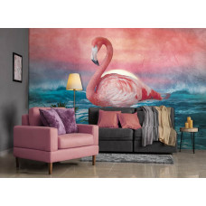 Een fotobehang van flamingo's in een vrolijke kinderkamer.