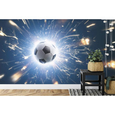 Eine Fototapete, die eine auffällige Bewegung eines Fußballs in einem Kinderzimmer zeigt.